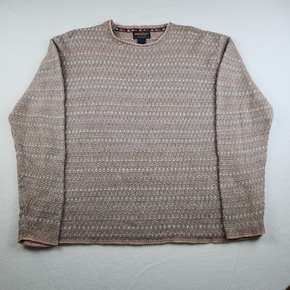 Woolrich Womens Grey Multi Color Light Knit Crewneck Sweater Size L XL